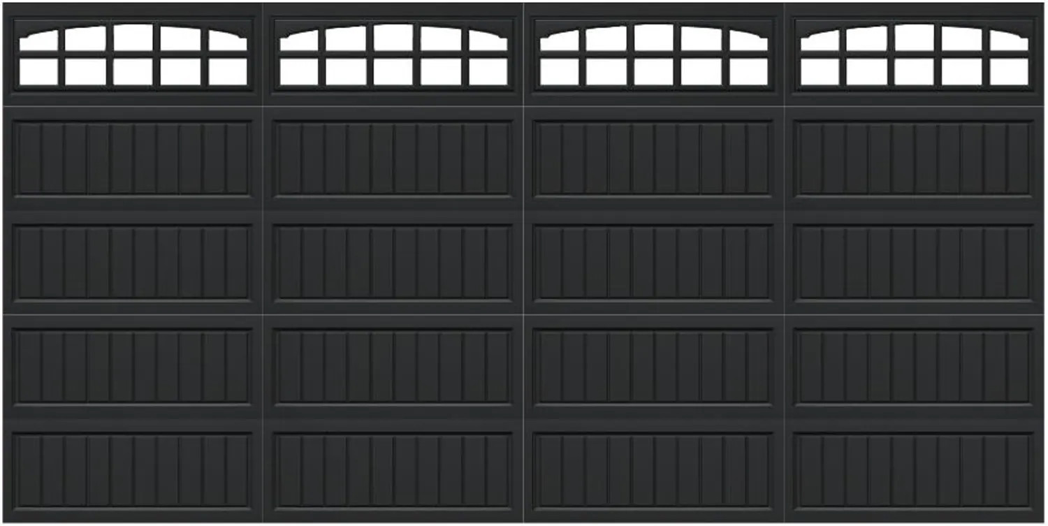 Wayne Dalton Classic Steel Model 8300 16-ft x 8-ft 12.12 R-Value Insulated Black Double Garage Door with Windows one_size | 8300SNMRBLCSDIV168 | Lowe's
