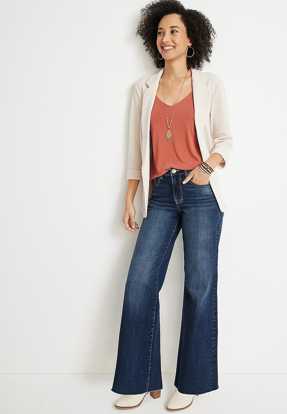 m jeans by maurices™ Wide Leg High Rise Frayed Hem Jean | Maurices
