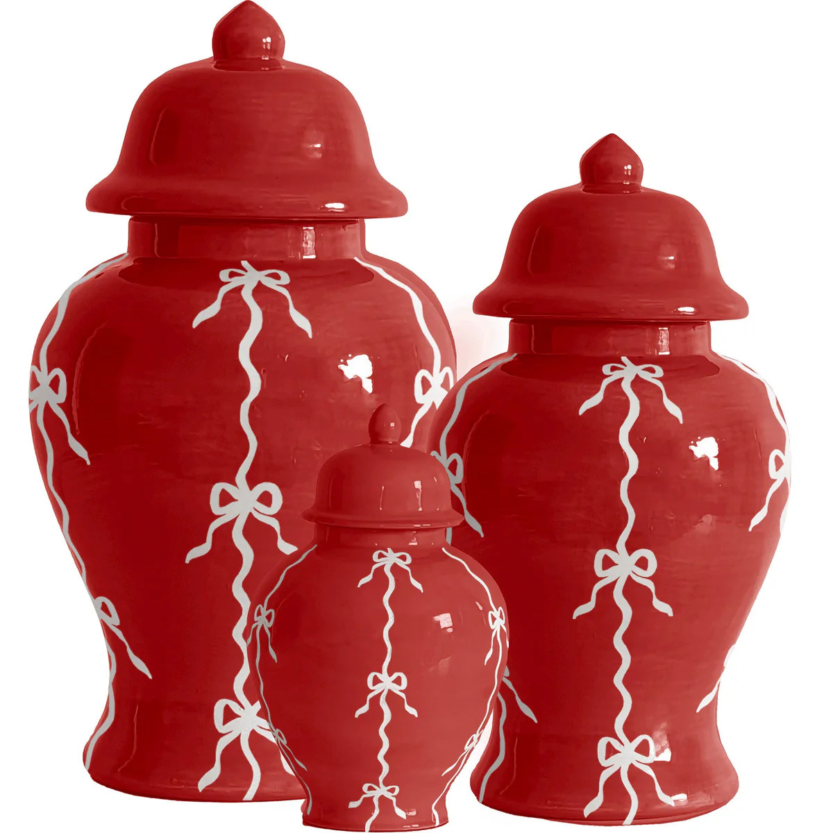Bow Stripe Ginger Jars in Red | Ruby Clay Company