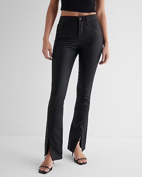 Mid Rise Black Coated Front Vent Skyscraper Jeans | Express
