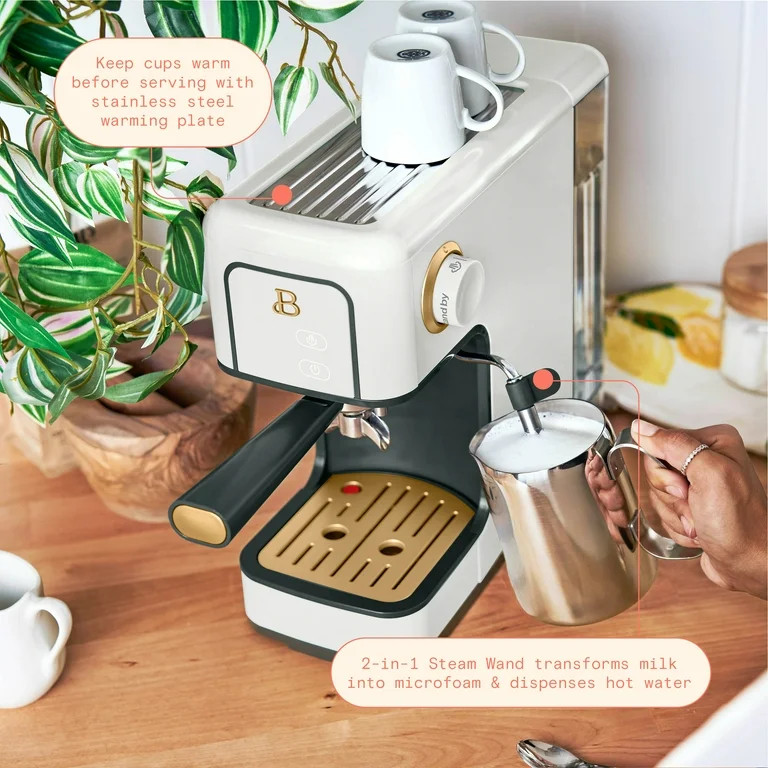Beautiful Slim Espresso Maker with 20-Bar Pressure, White Icing by Drew Barrymore - Walmart.com | Walmart (US)
