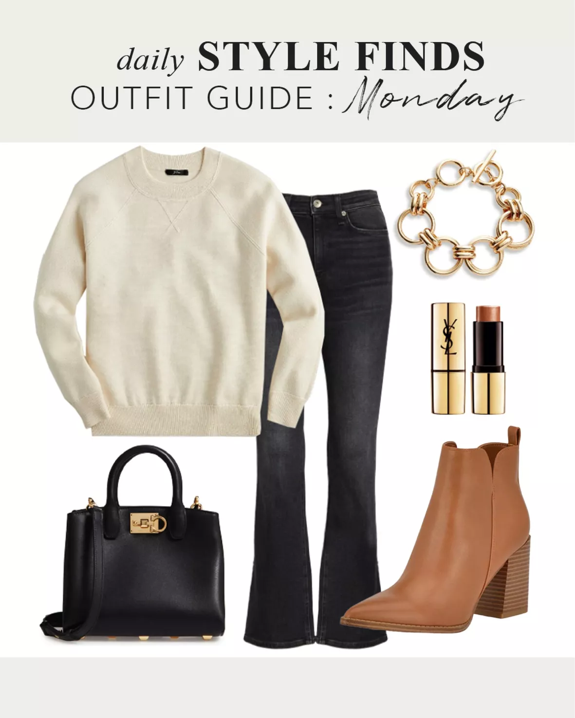 A casual black and cognac fall outfit