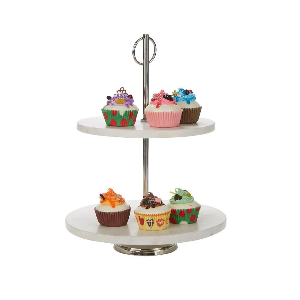 Mind Reader White 2 Tier Marble Pastry Stand, Party Pastry Display, Cupcake Stand Holder, Tiered Ser | The Home Depot