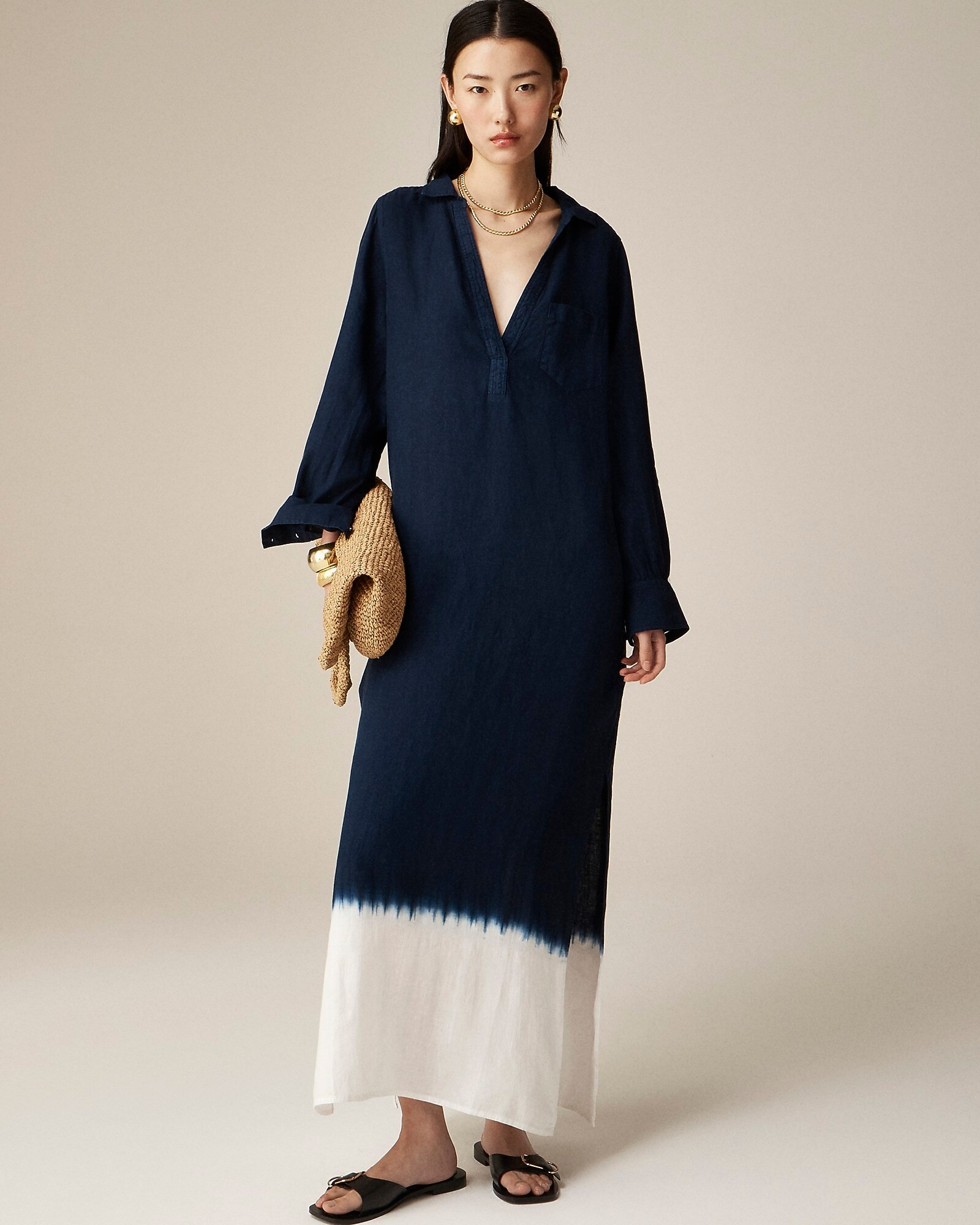 Bungalow maxi popover dress in dip-dyed linen | J. Crew US
