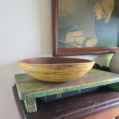 1850-1930s  Turned Wooden Bowl Rare yellow Paint 12" | eBay | eBay US