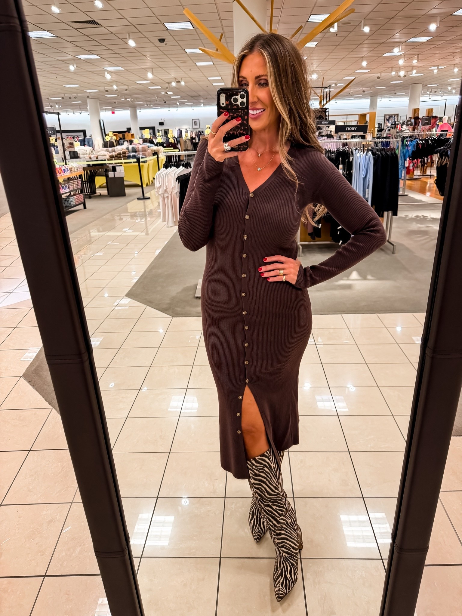 Chocolate brown, midi dress nordstrom sale, tall, low heel booties, fall finds /// size medium and booties run TTS ￼

#LTKootd #LTKOver40 #LTKSaleAlert