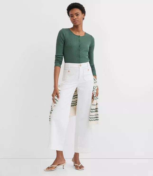 Petite Palmer Wide Leg Crop Pants in Twill | LOFT