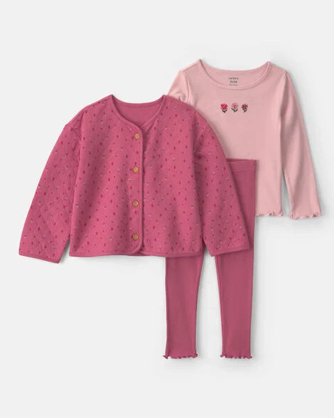 Toddler Girl 3-Piece Floral Long-Sleeve Layering Set - Pink/Red | Carter's | Carter's Inc