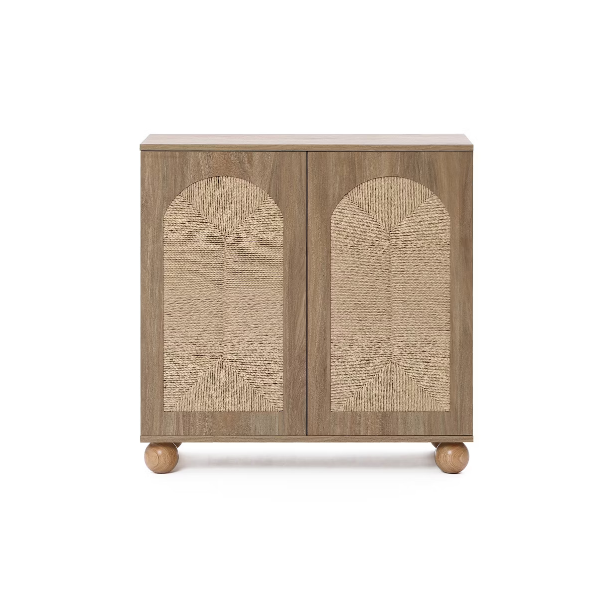 LuxenHome 2-Door Natural Oak Finish Manufactured Wood Cabinet, Pine Round Ball Legs Brown | Target