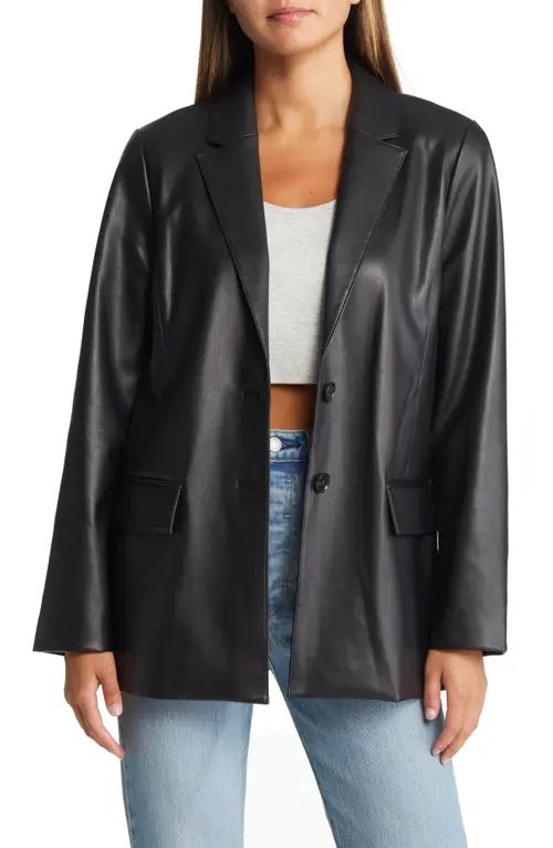 Open Edit Faux Leather Blazer in Black at Nordstrom, Size Small | Nordstrom