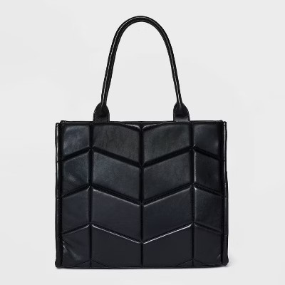 Quilt Large Boxy Tote Handbag - A New Day™ Black/Quilt | Target