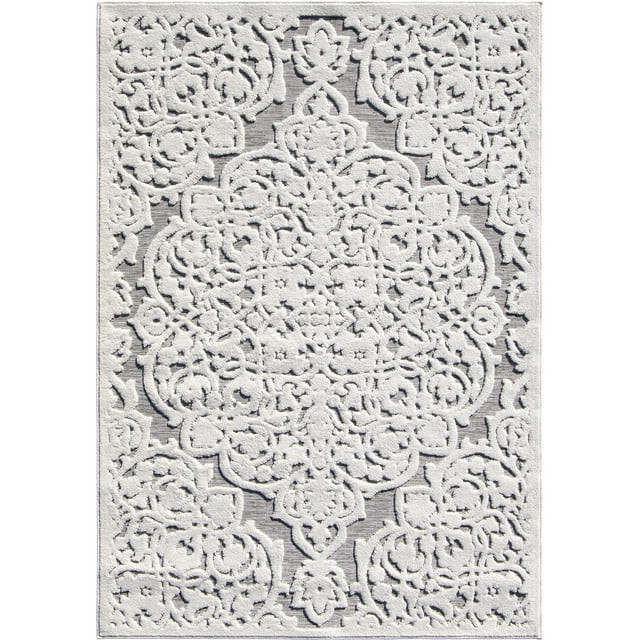 My Texas House Dahlia Indoor/ Outdoor, Floral Medallion, Area Rug, Natural Gray, 5' x 7' | Walmart (US)