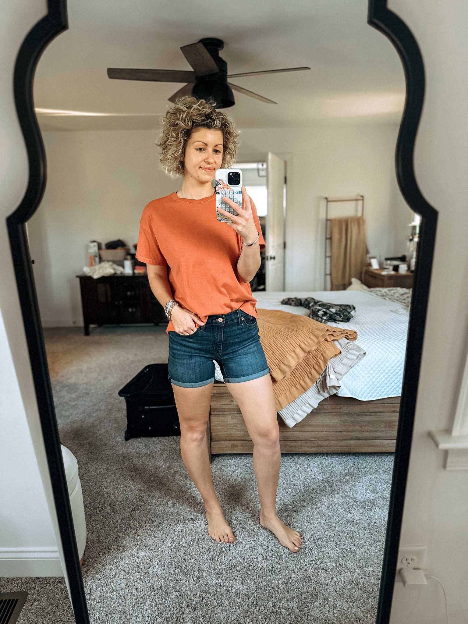 Perfect mom shorts + shirt 🧡 shorts are great length hitting just above mid thigh. True to size  

#LTKSaleAlert #LTKFindsUnder50 #LTKStyleTip