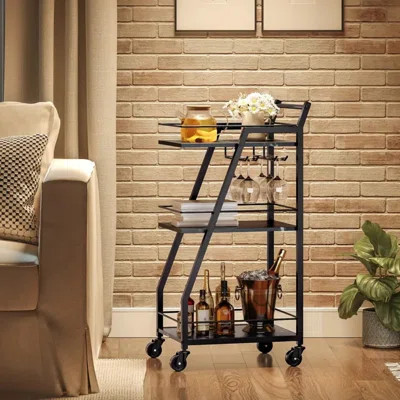 Marble Black Bar Cart On Wheels | Small Bar Carts For Home, Beverage Cart, Home Bar Serving Cart With Glass Holder, Drink Cart For Bar, Kitchen, Dinin | Wayfair North America