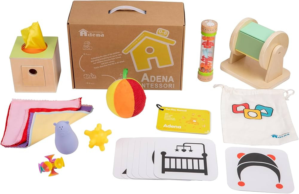 Adena Montessori Play Kit for 0-6 Month Baby,9 in 1 Learning Kit Includ Black&White Card,Rainmake... | Amazon (US)