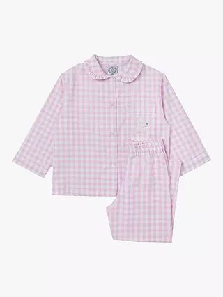 Trotters Original Pyjama Company Kids' Freya Cotton Pyjamas, Pale Pink Gingham/Bunny | John Lewis (UK)