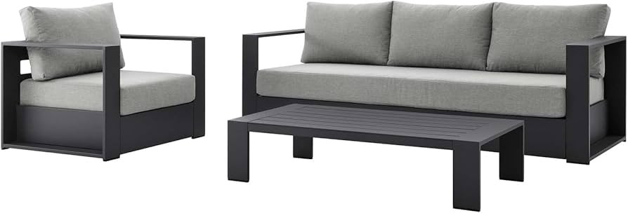 Modway 3-Piece Patio Set, Gray, Outdoor Furniture, Powder-Coated Aluminum Frame, Dense Foam Paddi... | Amazon (US)