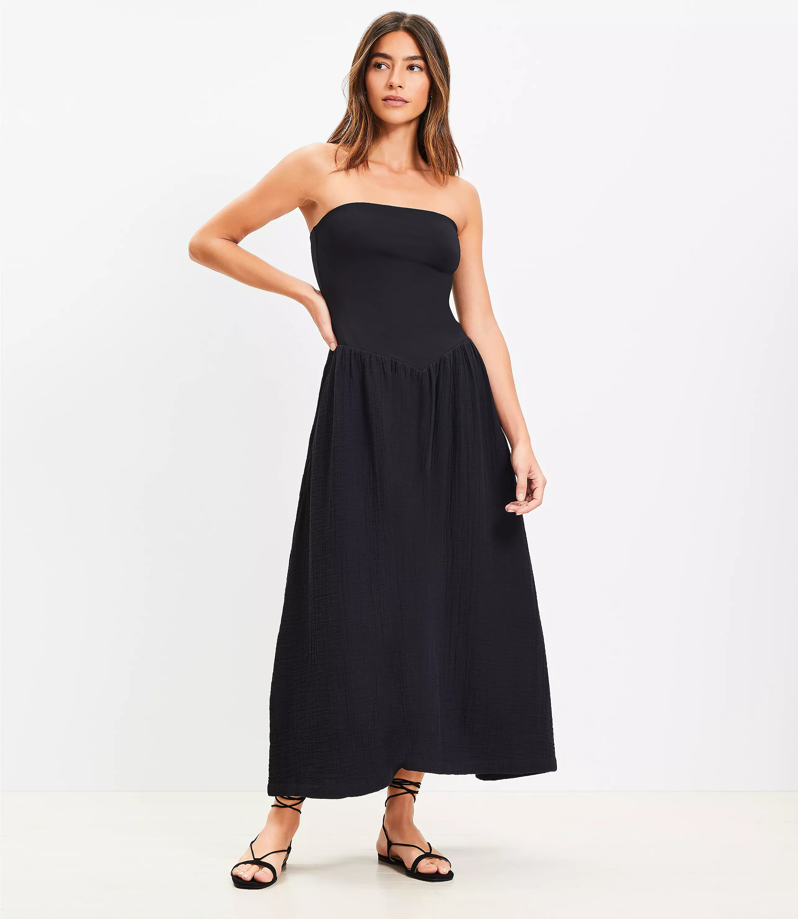 LOFT Beach Strapless Triple Cloth Mixed Media Maxi Pocket Dress | LOFT