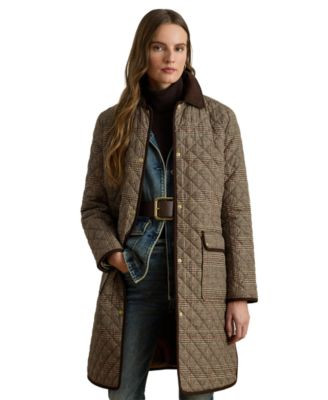 Lauren Ralph Lauren Petite Barn Quilted Corduroy-Trim Coat - Heritage Plaid | Macy's
