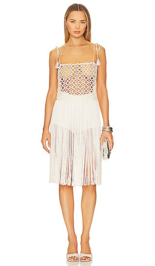 Crochet Fringed Midi Dress in Ivory | Revolve Clothing (Global)