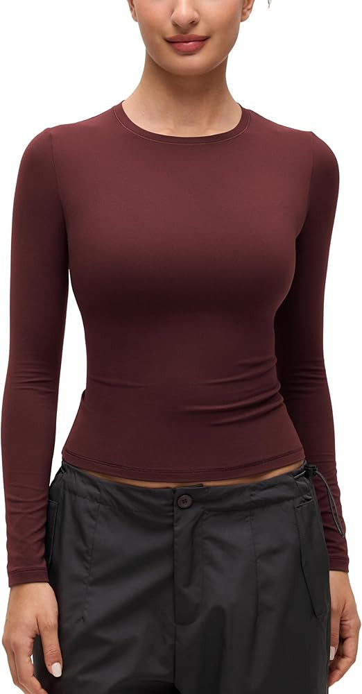 CRZ YOGA Womens Softembrace Long Sleeve Soft Crew Neck Shirts Basic Stretchy Tight T-Shirts Casua... | Amazon (UK)