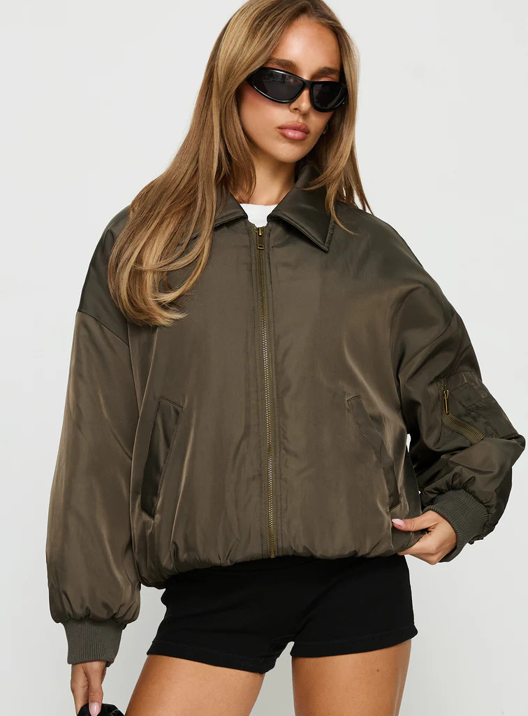Say Less Bomber Jacket Khaki | Princess Polly US