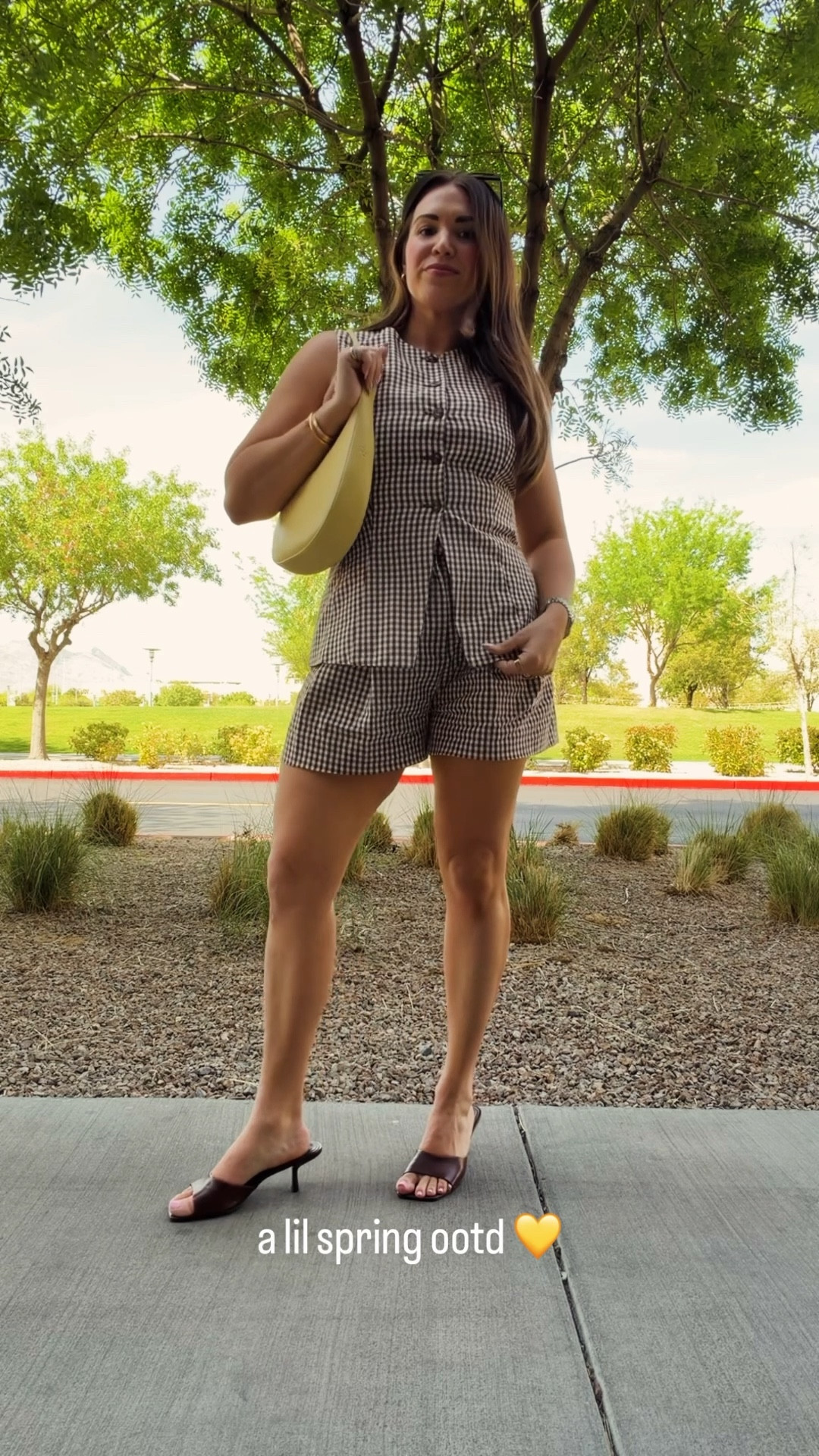 curvy midsize brown gingham set for spring! in the large in top and shorts. top runs small 

#LTKSeasonal #LTKMidsize