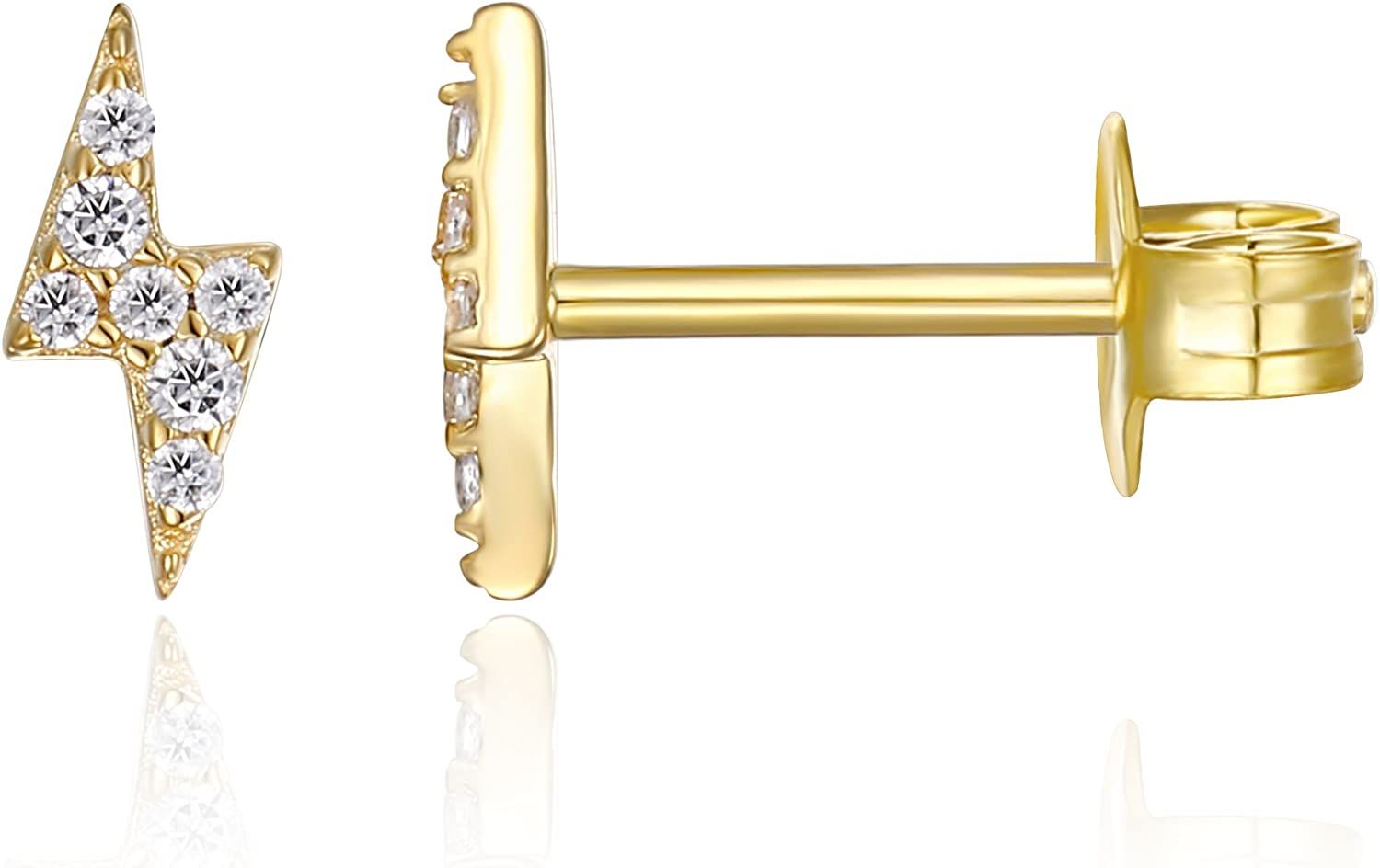 PAVOI 14K Gold Plated Sterling Silver CZ Simulated Diamond Earrings Dainty Mini Bar, Halo, Lightn... | Amazon (US)