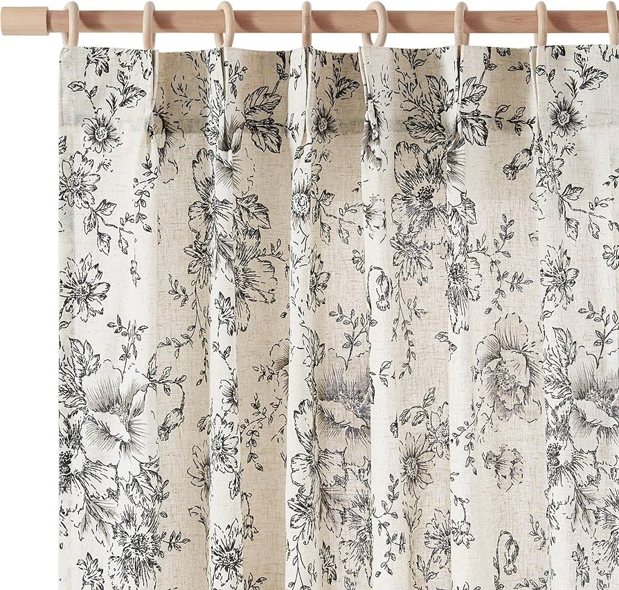 jinchan Pinch Pleated Curtains Floral Linen Blend Curtains for Living Room 63 Inch Length Black P... | Amazon (US)