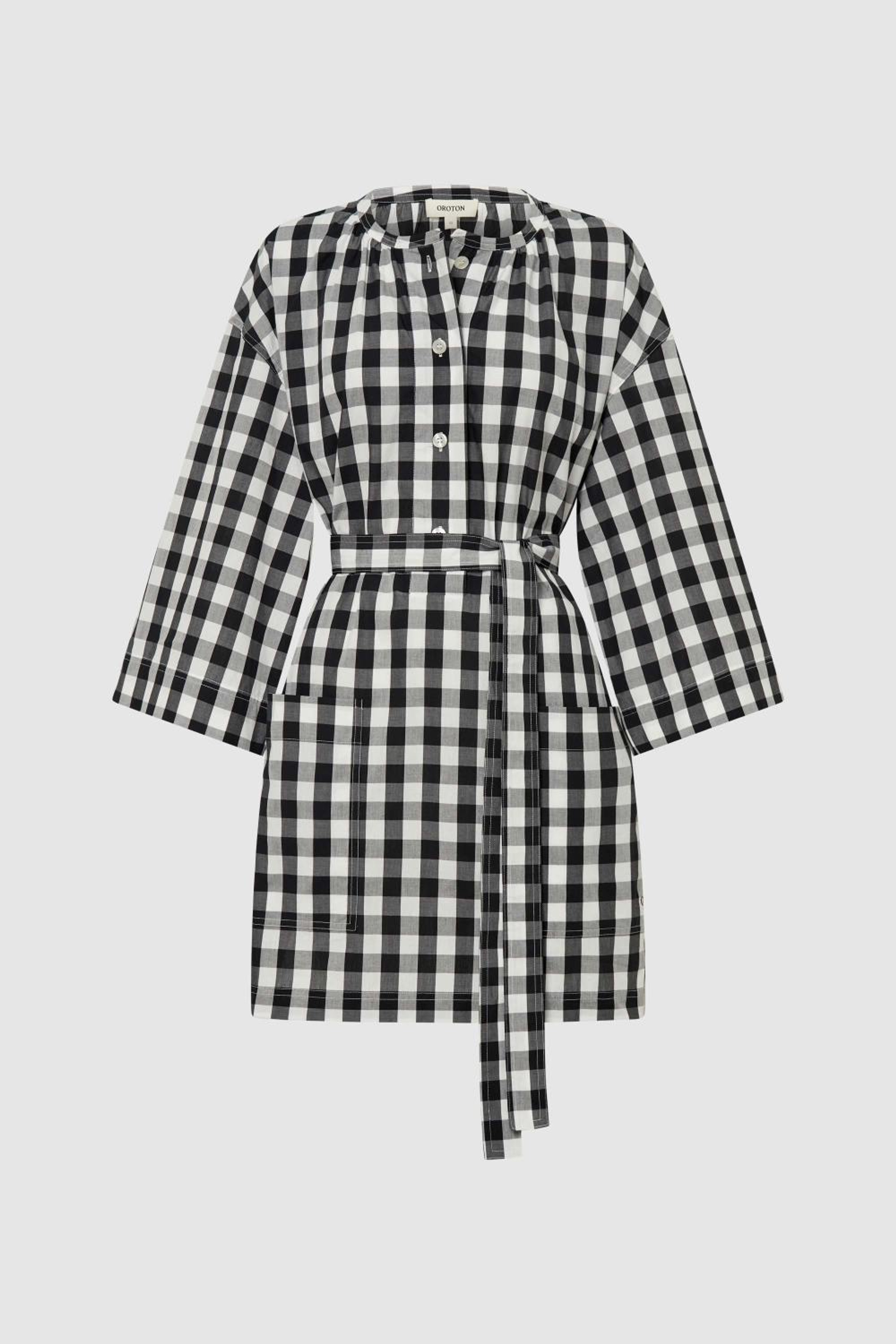 Gingham Popover Dress - Black | | Oroton