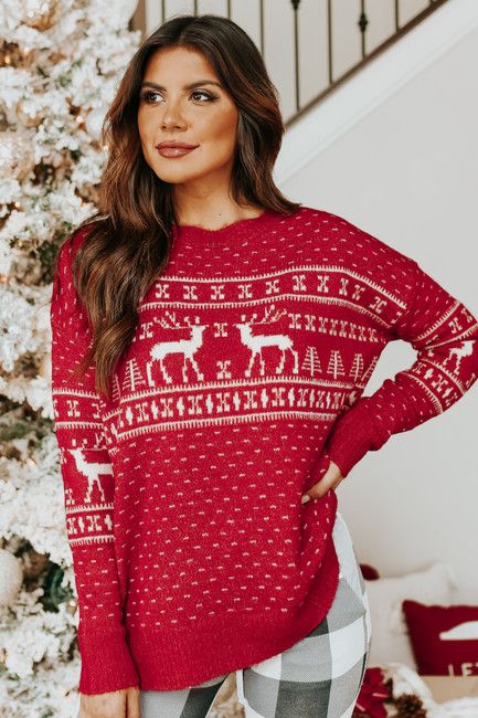Prancer Reindeer Fair Isle Red Sweater | Magnolia Boutique