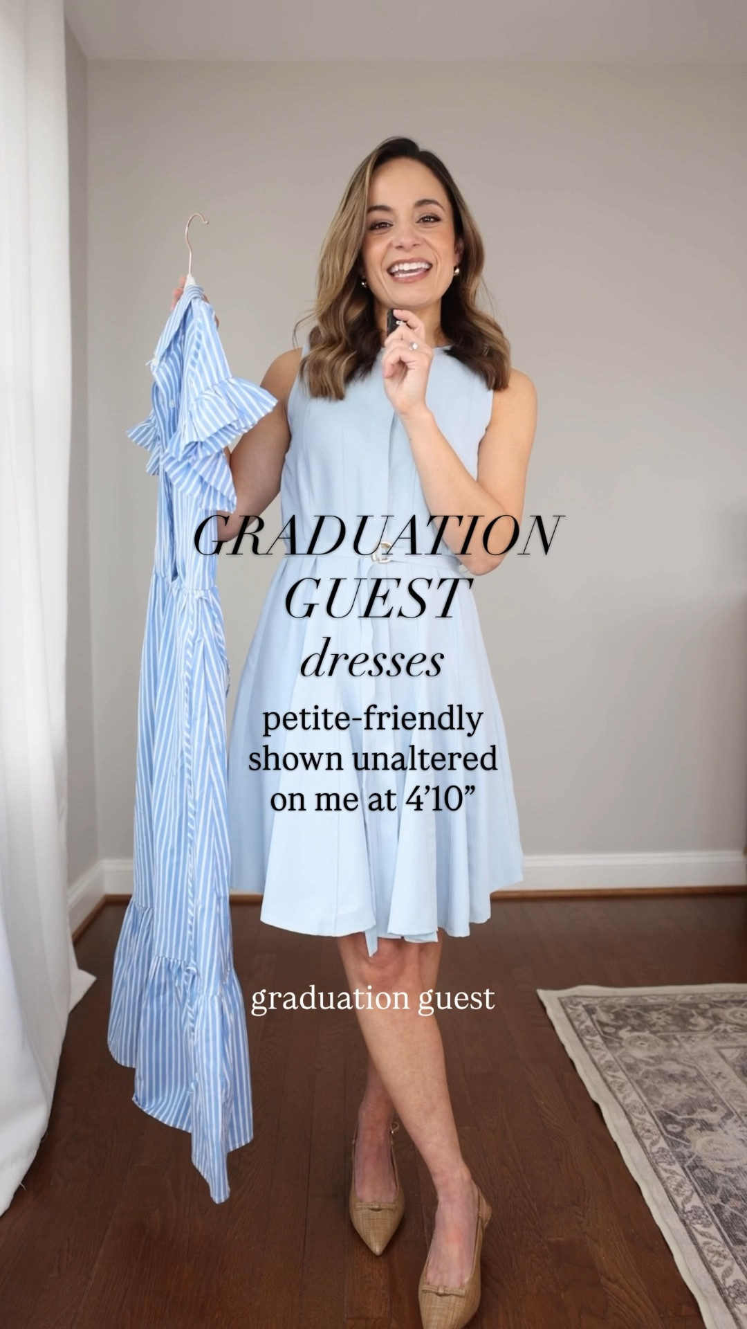 Two petite-friendly dresses I would wear to a graduation! 

Short Dress (Ann Taylor): Petite 00/XXS Dress is true to size. Fully lined

Midi Dress (J.Crew Factory): Petite XXS 
Dress is true to size. Unlined, but not sheer. 

Shoes are true to size. 

My sizing for reference: I'm 4'10" and weigh 105lbs. My measurements are 32", 24", 36". I have a 25" ankle inseam and typically wear petite xxs/00/24. 

 

#LTKSeasonal #LTKPetite