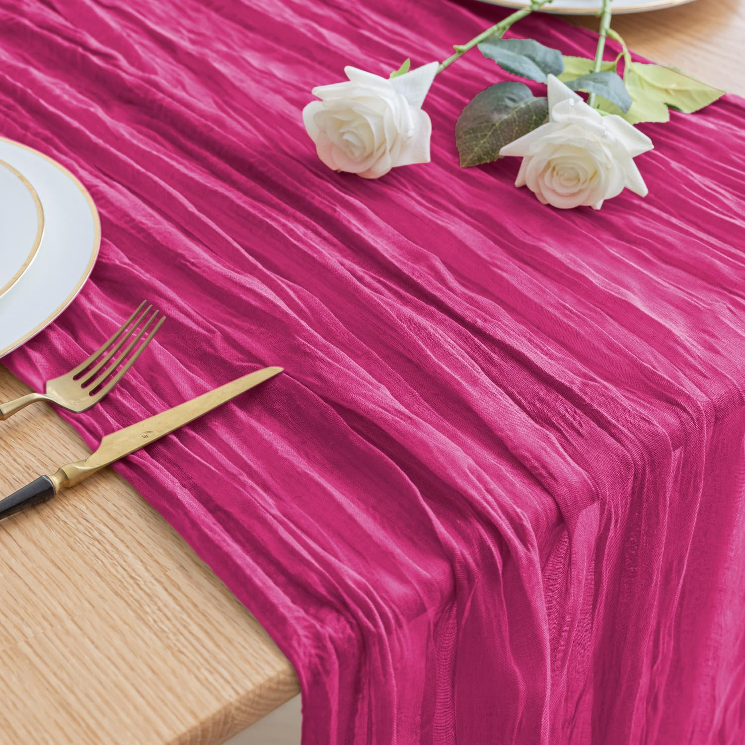Asee'm Cheesecloth Table Runner 120 Inches Long Fuchsia Boho Gauze Cheese Cloth Runner 10FT Rusti... | Amazon (US)