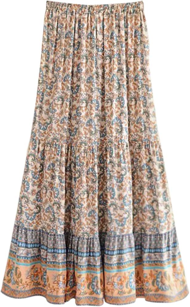 Milumia Women's Boho Vintage Floral Print Tie Waist A Line Maxi Skirts | Amazon (US)