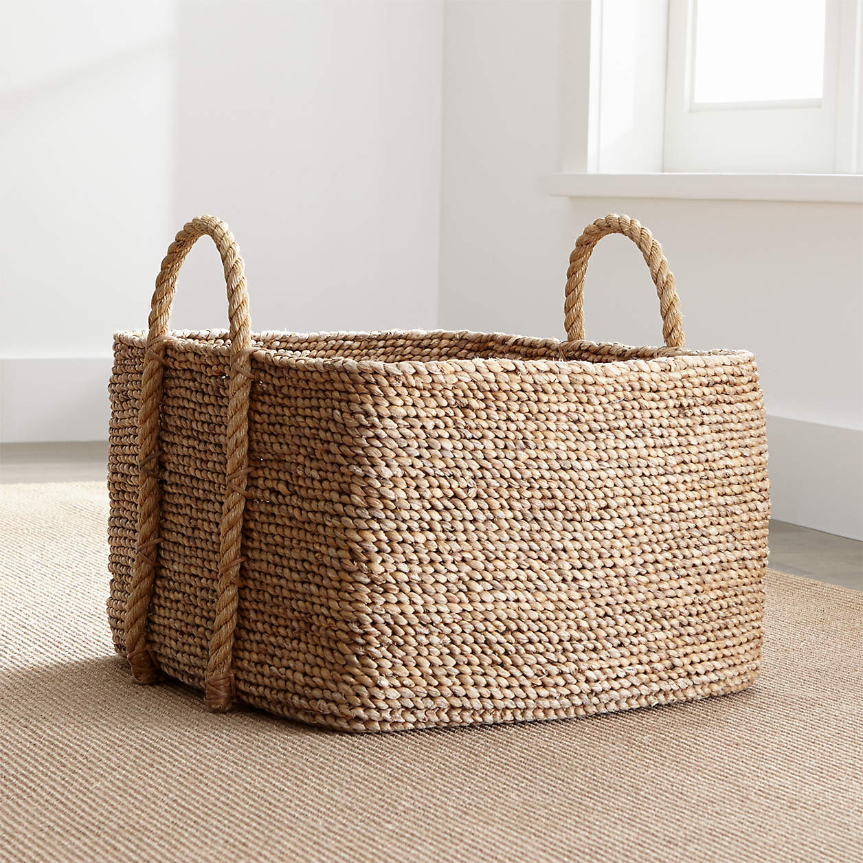 Tyler Square Basket With Rope Handle Low + Reviews | Crate & Barrel | Crate & Barrel