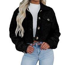 Womens Fall Clothes Sherpa Shacket Jacket Fuzzy Fleece Lapel Button Down Cropped Coat Outerwear | Amazon (US)