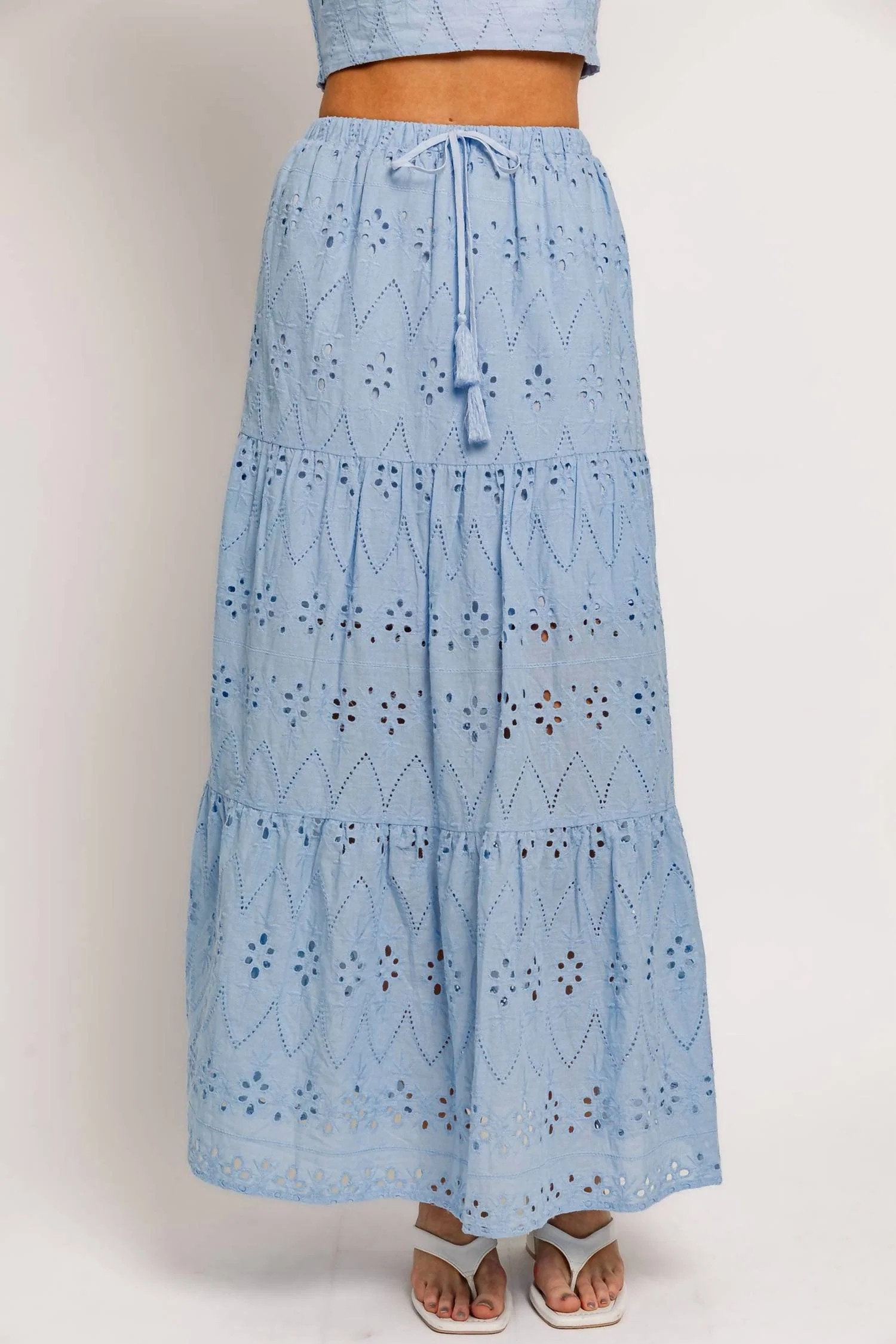 Enchanting Eyelet Skirt In Blue | Shop Simon