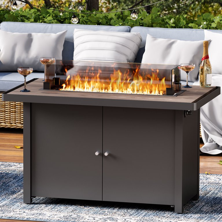 LAUSAINT HOME 43" Outdoor Gas Fire Pit Table , 55,000 BTU Patio Propane Fire pit with Wood Grain ... | Walmart (US)