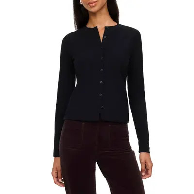 SPANX® Ribbed Crewneck Cardigan in Classic Black at Nordstrom, Size X-Large | Nordstrom