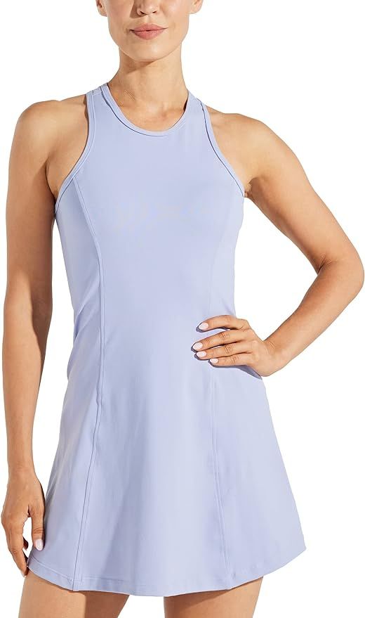 Willit Women's Exercise Dress Sleveless Tennis Athletic Dress High Neck Workout Dress with Shorts | Amazon (US)
