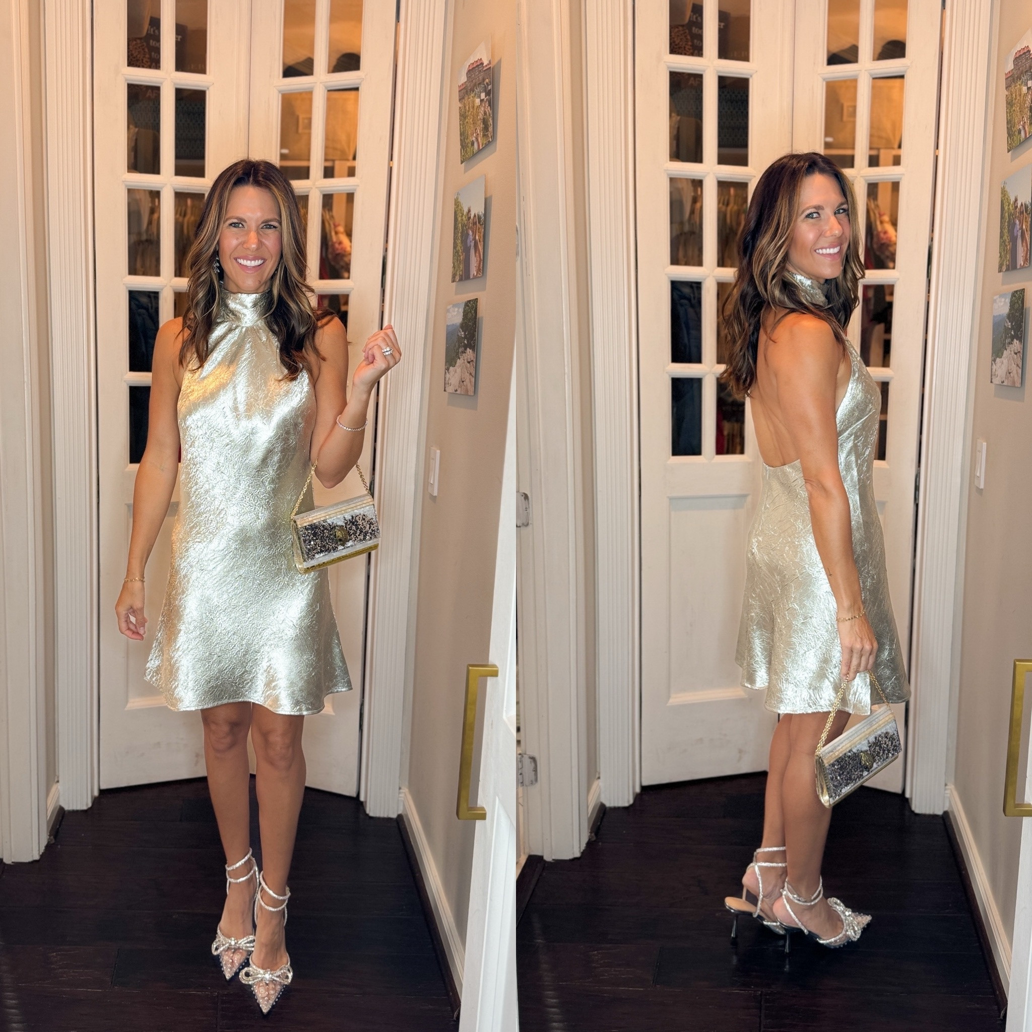 Fun Holiday Dress 🤍. Loving this crushed silver open back halter dress. Runs TTS

#LTKSeasonal #LTKParties #LTKHoliday