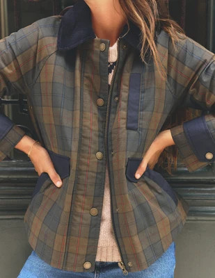 Raglan Wax Jacket-Olive and Camel Wax Check | Boden (US)