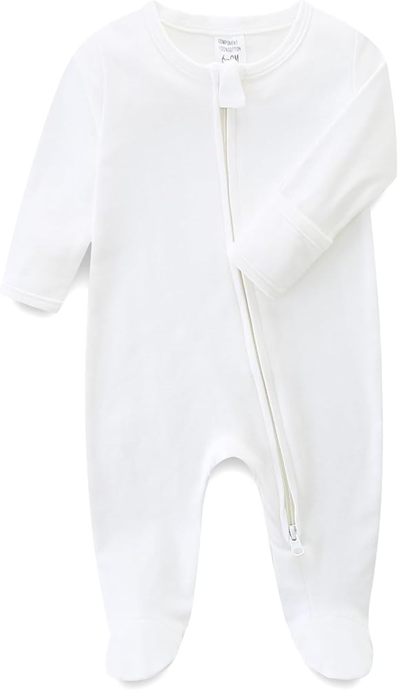 Hikido Baby Romper 100% Organic Cotton Pajamas One Piece Long Sleeve Zipper Footie Onesie for 0~1... | Amazon (US)