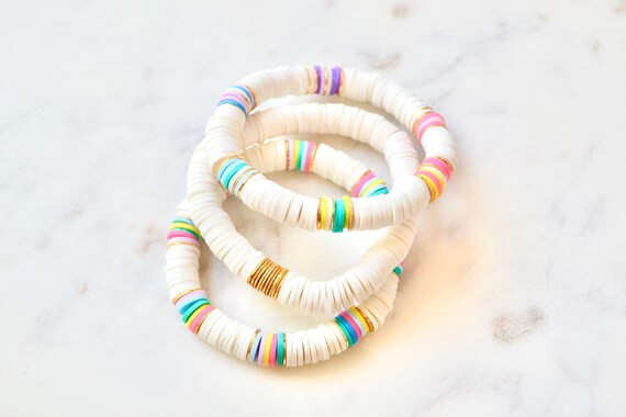 Colorful Heishi beaded stretch bracelets | Etsy (US)