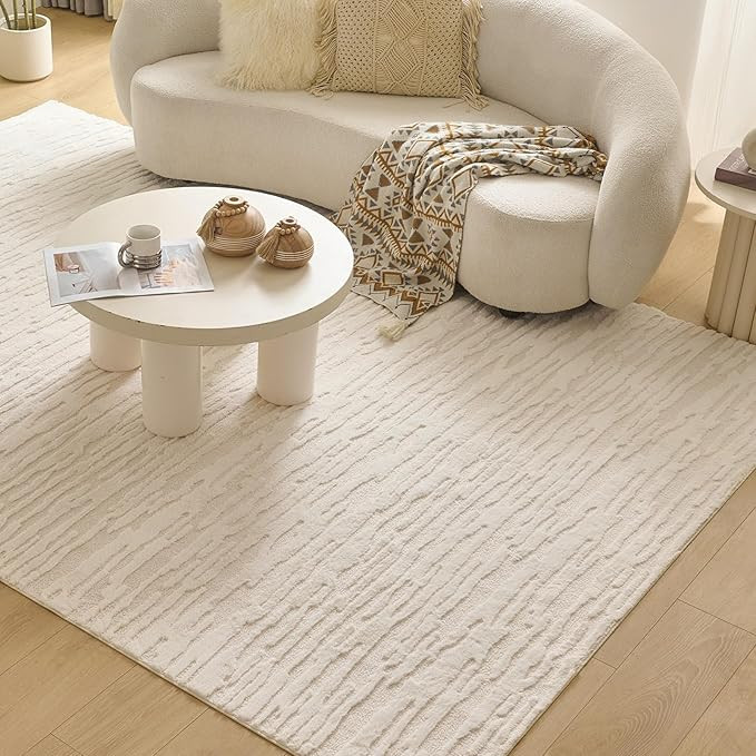 Textured High-Low Striped Area Rug for Living Room Bedroom, Modern, Wabi-Sabi, Minimalist, Japand... | Amazon (US)