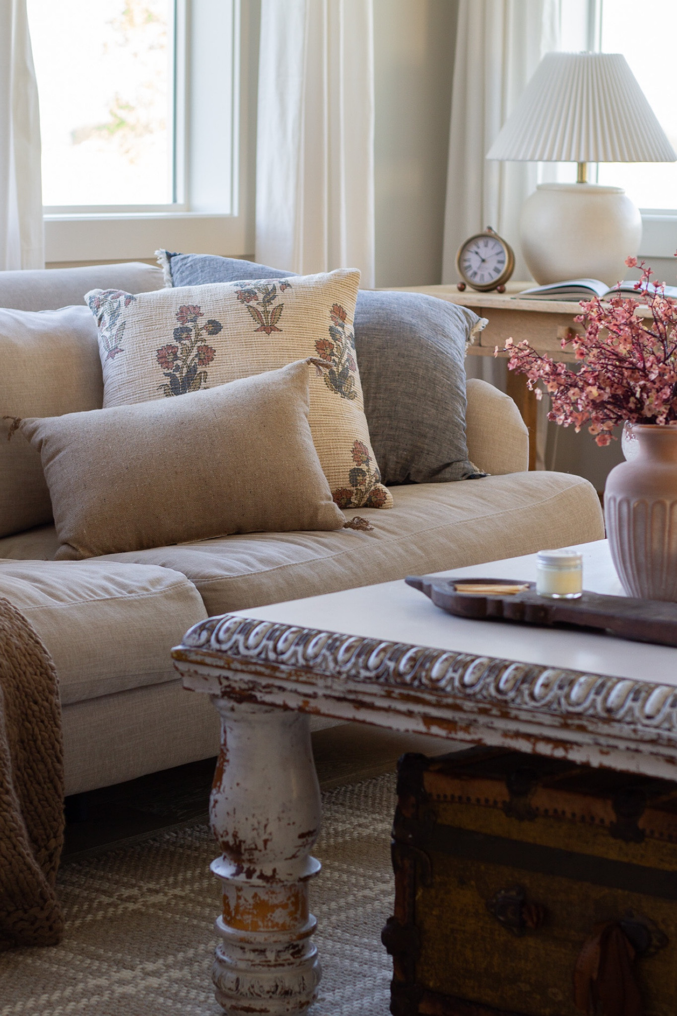 Loving this pillow combo for end of summer, early fall. The floral pillow will probably sell out! Grab it on sale. I’ve also linked options for the chambray pillow (mine is old and discontinued). 

#LTKhome #LTKstyletip #LTKSeasonal