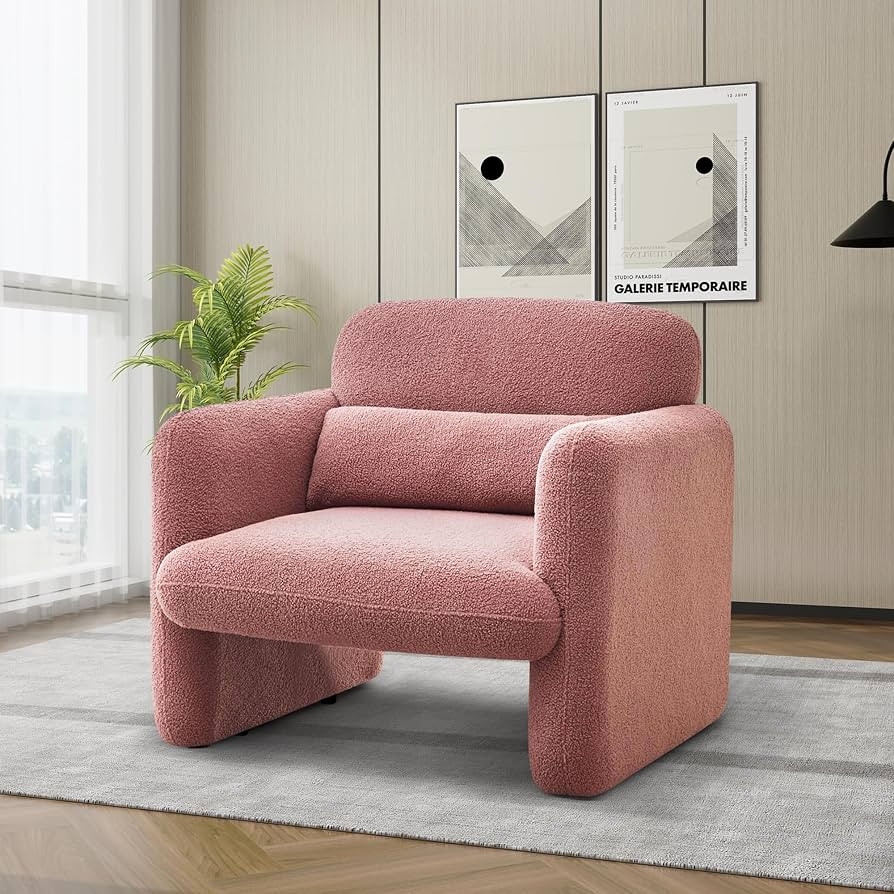 33.86" Accent Chairs, Modern Sherpa Lamb Fabric Armed Chair Comfy Upholstered Armchair Leisure Si... | Amazon (US)
