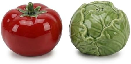 The Bridge Collection Tomato and Cabbage Salt and Pepper Shaker Set | Hand-Painted Ceramic Vegeta... | Amazon (US)