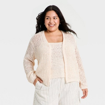 Women's Long Sleeve Tape Yarn Open Cardigan - A New Day™ Cream 4X | Target