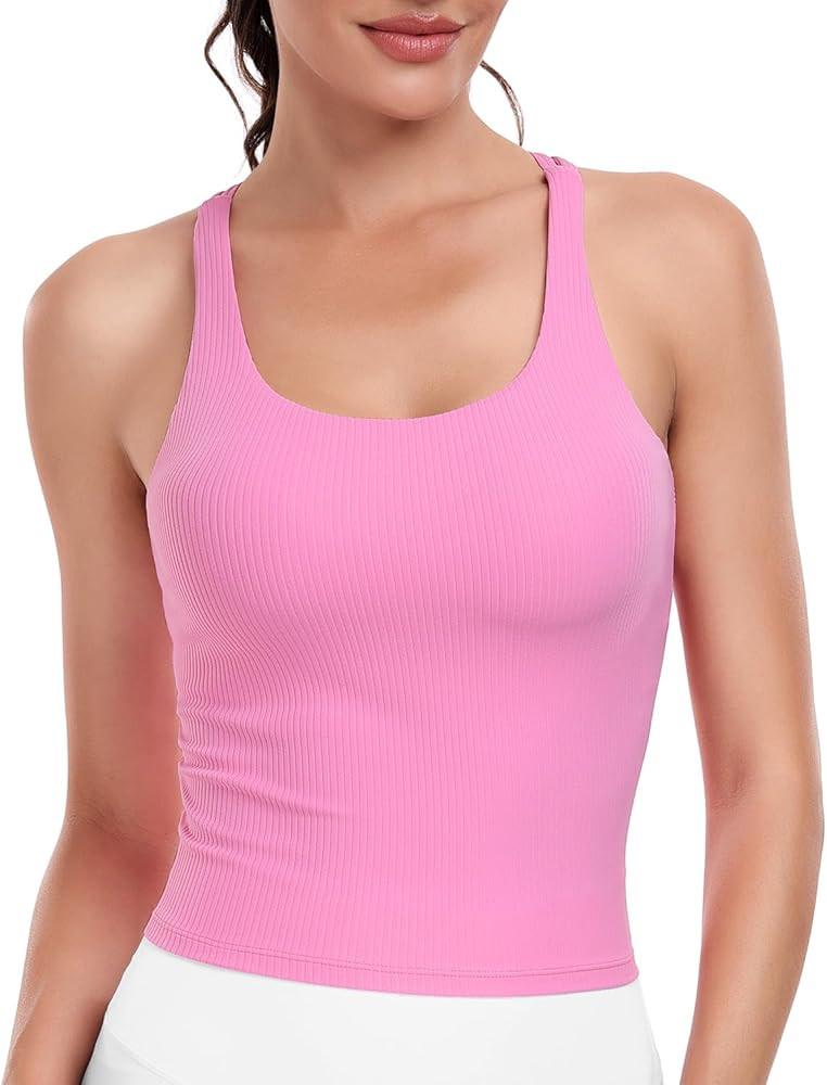 HeyNuts Zeal Bras Longline Ribbed Medium Support Sports Bras, Crisscross Back Tank Tops with Remo... | Amazon (US)